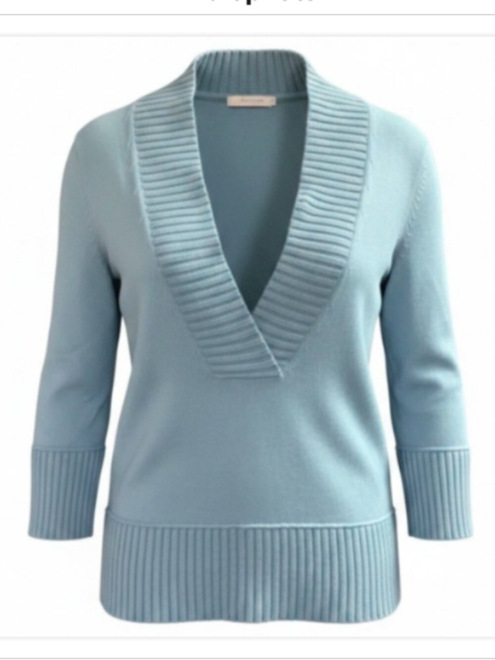 AK Anne Klein Cotton Nylon Angora Pullover Deep V Sweater S Blue 145F
